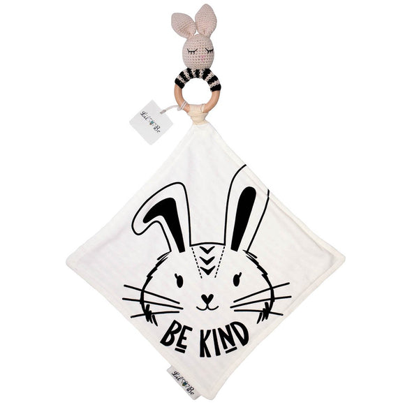 Bunny Lovey Mini Blanket with Removable Teething Rattle Ring