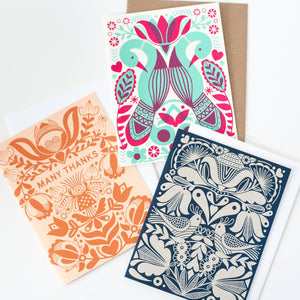 3 Card Set: Folk-art inspired cards