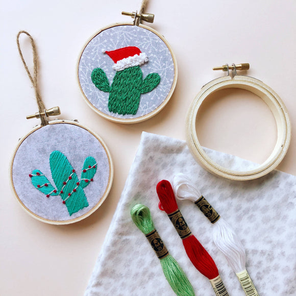Holiday Cactus Ornament- DIY Beginner Hand Embroidery Craft Kit