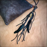 Feather &amp; Leather Bag Clip - Black &amp; Gold