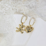 Teddy Bear Heart Mismatched Earrings