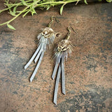 Leather &amp; Feather Mini Earrings - Charcoal/Pheasant