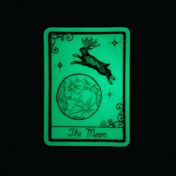 Glow-in-the-Dark Tarot Card The Moon Jackalope Sticker