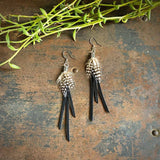 Leather &amp; Feather Mini Earrings - Black/Guinea