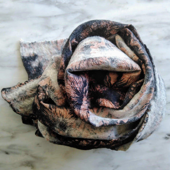 SHERPA Wool felted silk scarf - Black floral