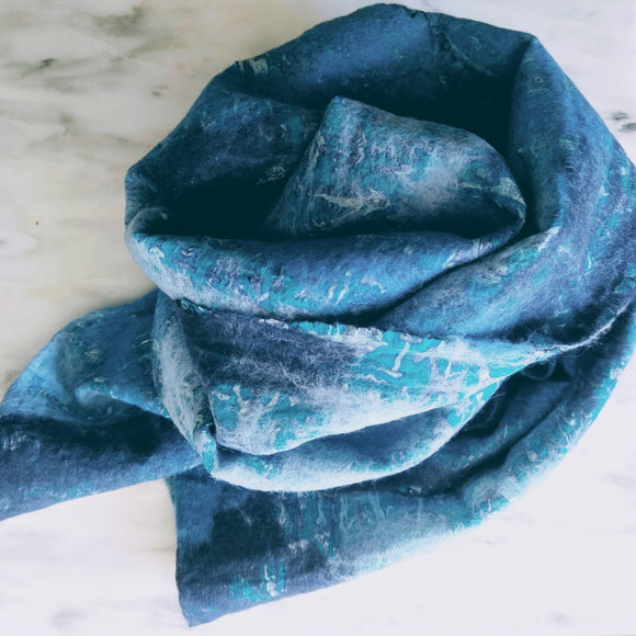 SHERPA Wool felted silk scarf - Blue Turquoise