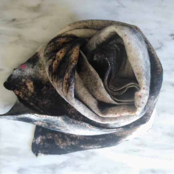 SHERPA Wool felted silk scarf - Black with Dots