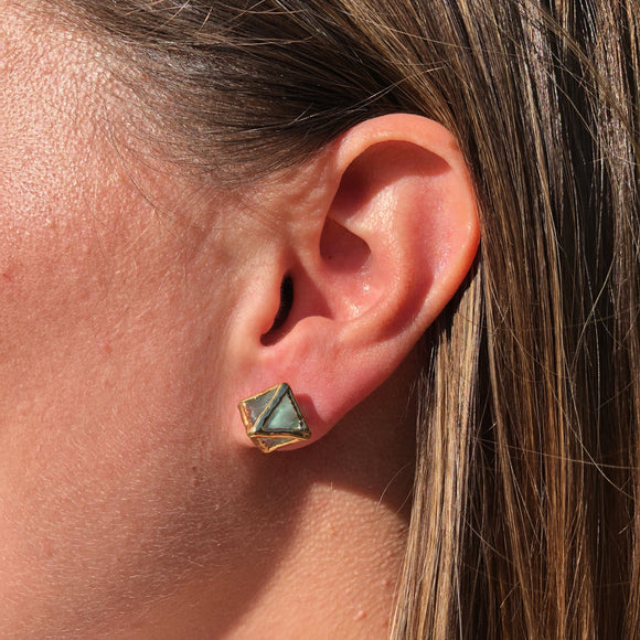 Green Fluorite Octahedron Stud