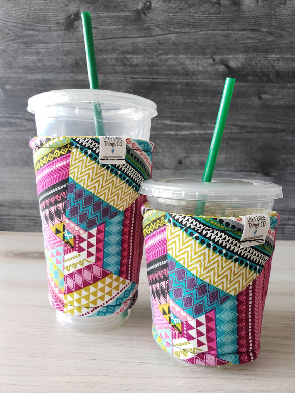 Iced Beverage Cup Snug - Bright Geometric