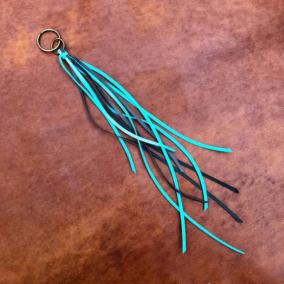 Leather Tassel Key Ring - Turquoise & Charcoal