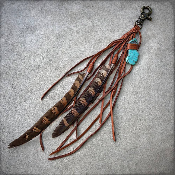 Feather & Leather Bag Clip - Rust