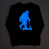 Bigfoot Riding a Scooter Long Sleeve Pullover (Glows in the Dark)