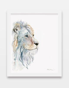 Introspective Lion Watercolor Art Print