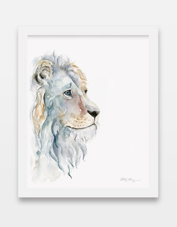 Introspective Lion Watercolor Art Print