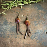 Leather &amp; Feather Mini Earrings - Chocolate/Pheasant