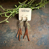 Leather &amp; Feather Mini Earrings - Rust/Pheasant