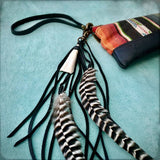 Feather &amp; Leather Bag Clip - Black &amp; Grizzly