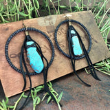 Leather Hoop Earrings - Turquoise &amp; Black