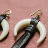 Horn &amp; Leather Earrings - Black