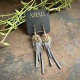 Leather &amp; Feather Mini Earrings - Charcoal/Pheasant