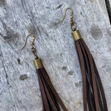 Leather Tassel Earrings - Chocolate