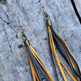 Leather Tassel Earrings - Gold &amp; Charcoal