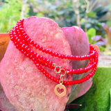 Red Crystal Wrap Bracelet / Necklace for Self Love with Heart Charm