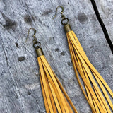 Leather Tassel Earrings - Gold