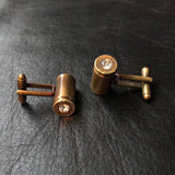 Bullet & Crystal Cuff Links - Antique Brass