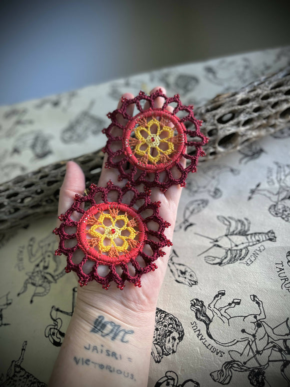 Handmade crochet/beaded mandala earrings