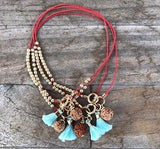 Wear A Prayer Bracelet (Red with Turquoise Tassel)
