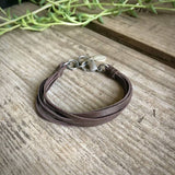 Multi Strand Leather Bracelet - Chocolate / Silver
