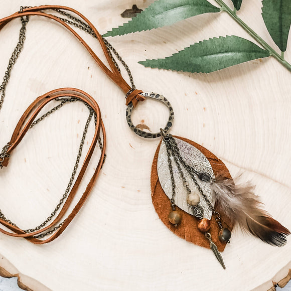 Leather Feather Long Necklace
