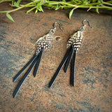 Leather &amp; Feather Mini Earrings - Black/Guinea