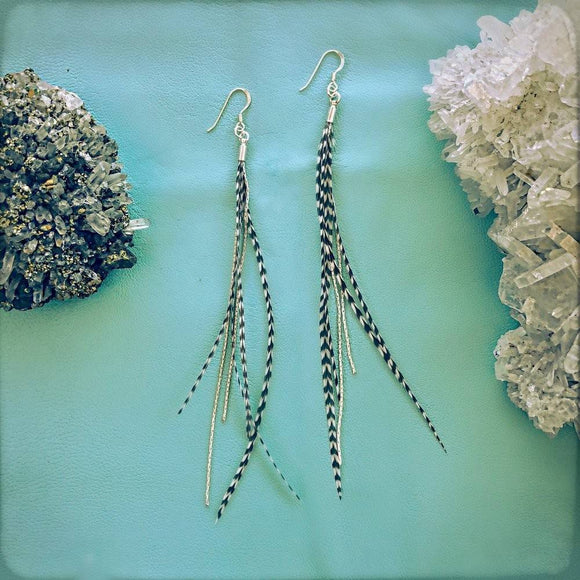 Mini Feather Earrings - Grizzly & Silver