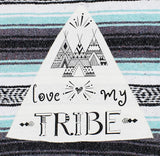 Family Mexican Blanket "Love My Tribe" - Mint Throw