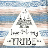 Family Mexican Blanket "Love My Tribe" - Coral / Blue Throw