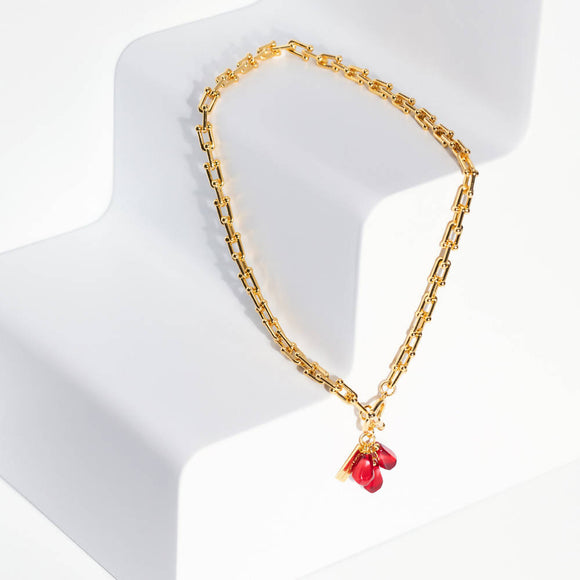 Pomegranate Seeds Necklace in Gold and Red by Anet's Collection