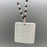 Blue Celadon Square Flower Textured Pendant on Rosary