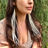 Extra Long Feather Earrings - White