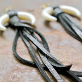 Horn &amp; Leather Earrings - Black