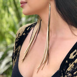 Leather & Feather Long Earrings - Cream & Black