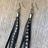 Leather & Feather Long Earrings - Grizzly