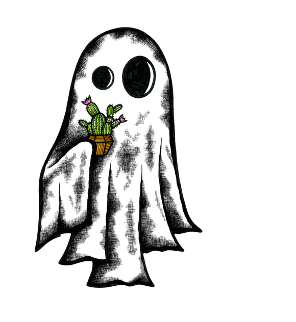 Ghost With Cactus Plant Art Print