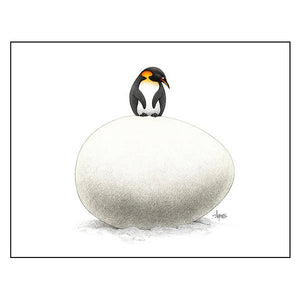 "Waiting" Penguin with Egg Print