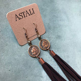 Indian Head Cent &amp; Leather Tassel Earrings