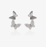 Butterflies Earrings, S925 Sterling Silver CZ Crystals, Rose Gold & Gold Plated, Butterfly Studs, Dainty Dangle Earrings, Good Luck Gift