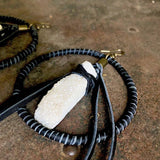Leather Hoop Earrings - White Druzy &amp; Black