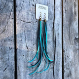 Leather Tassel Earrings - Turquoise &amp; Charcoal