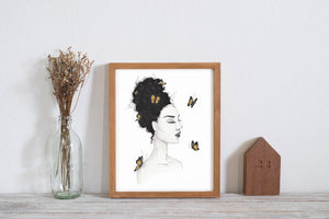 Lady Butterfly Portrait Illustration Art Print